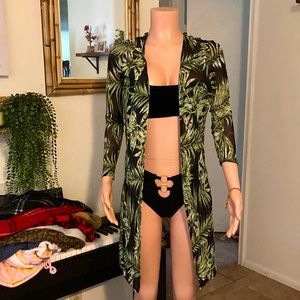 Black and green palm sheer cover up